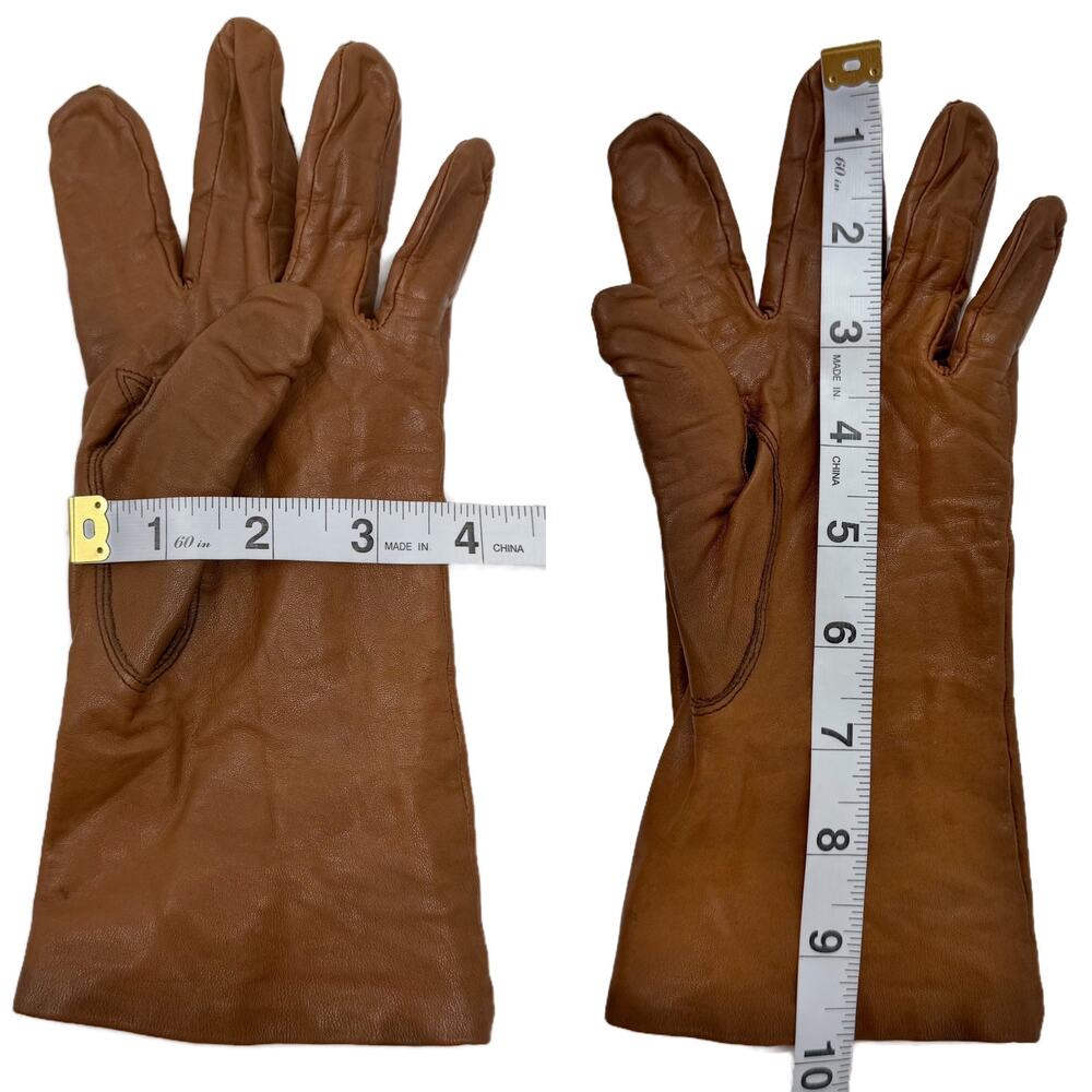 Vintage Honey Brown Leather Winter Dress Gloves Womens size S/M Lined - Picture 10 of 12